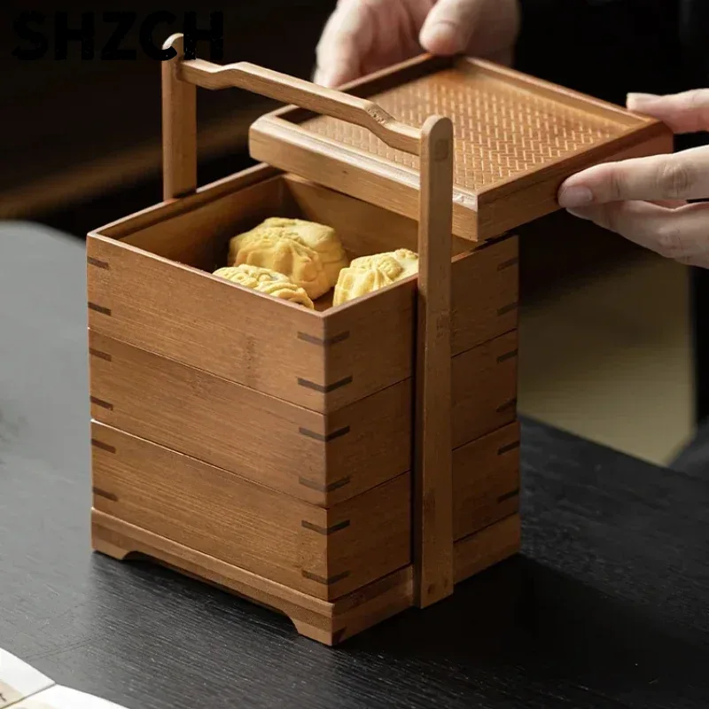 Food Storage Acrylic Containers - Panier de rangement en bambou, récipient
