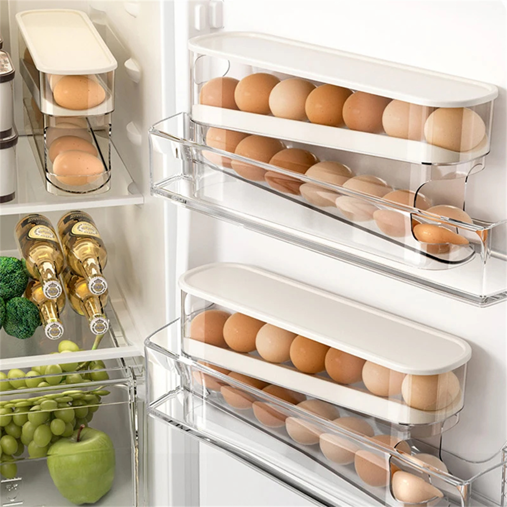 Egg Storage Holder - 1PC Distributeur d'œufs coulissant double automatique